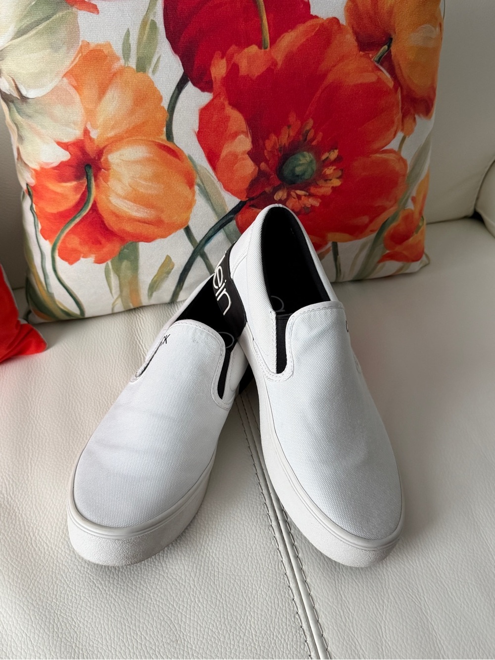 Calvin Klein Men’s White Slip-On Canvas Loafers